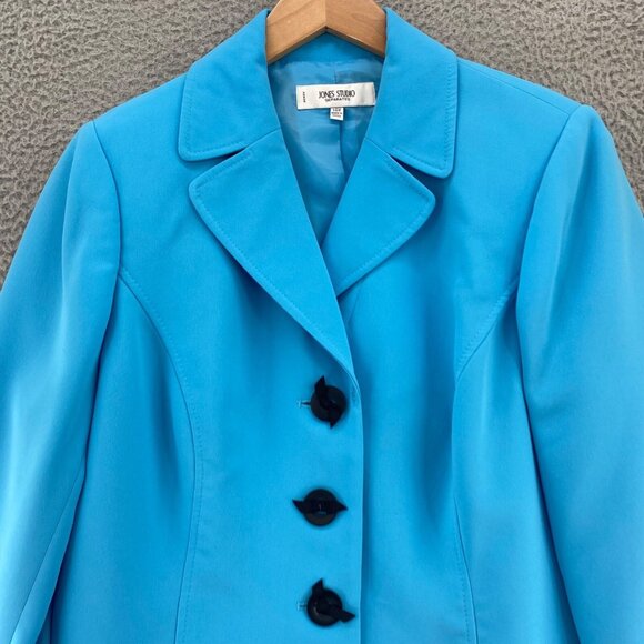 Jones Studio Blazer Womens 14W Plus Blue Button Up Notch Lapel Jacket Career - Picture 2 of 9